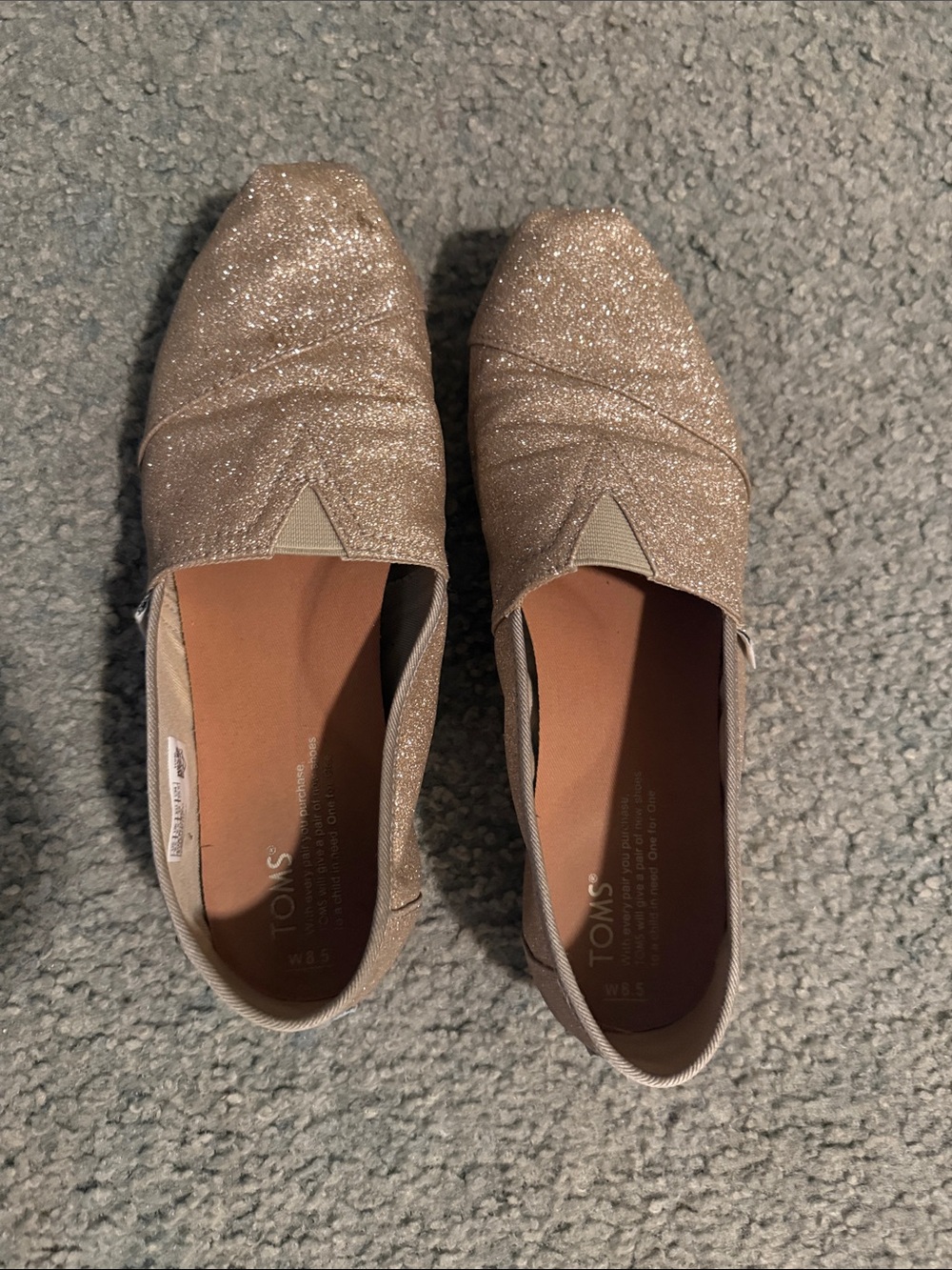 Toms Women's Glitter Slip-On Flats in Champagne Sparkle 8.5 - Picture 1 of 4